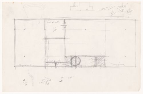 Sketch plan for a campus building for Illinois Institute of Technology, with a small plan for a campus building
