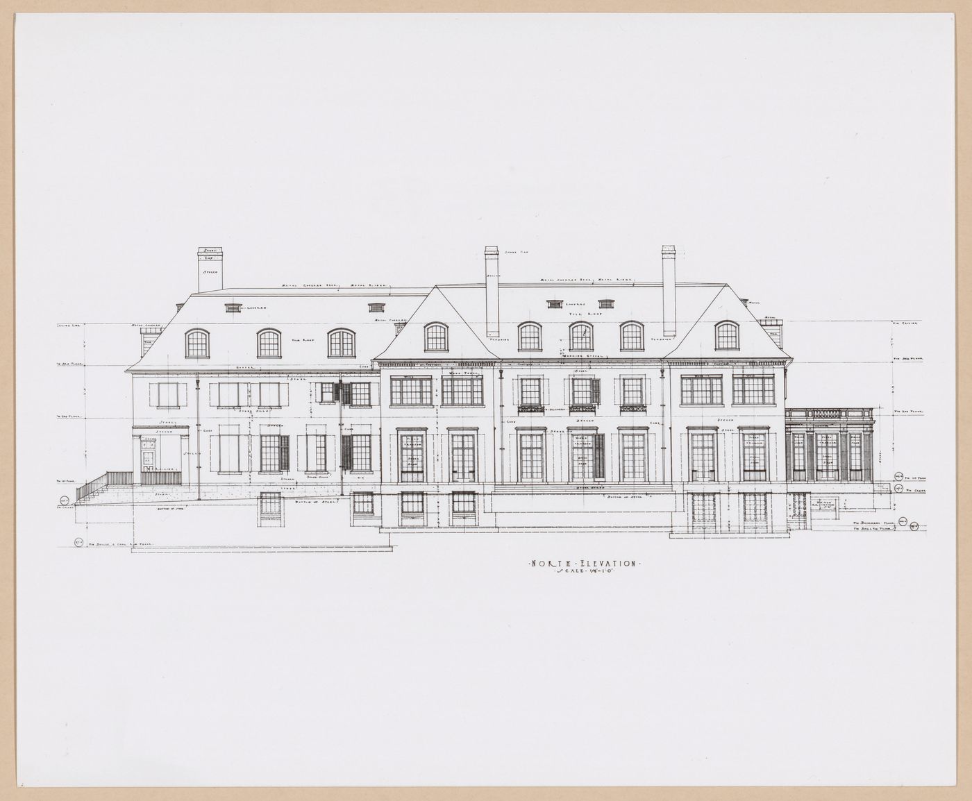 Photograph of the north rear elevation for the John S. Newberry house (now demolished), Lake Shore Road, Grosse Pointe Farms, Michigan