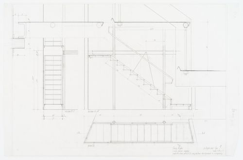 Section and detail of stairs on entrance floor for Casa Righi, Milan, Italy