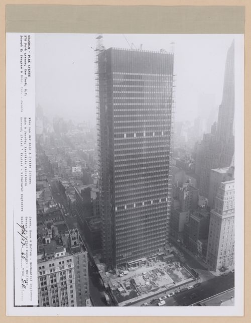 Seagram building under construction, 375 Park avenue, New York, N.Y., south-east view