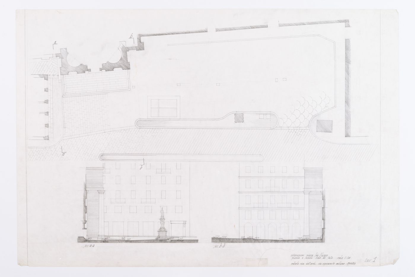 Plan and elevations for Piazza San Nazaro, Milan, Italy