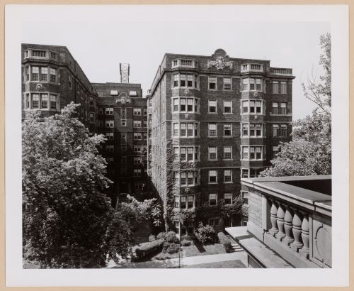 View of the principal façade of The Abington apartment house from the roof [?] of the building across the street, Detroit, Michigan