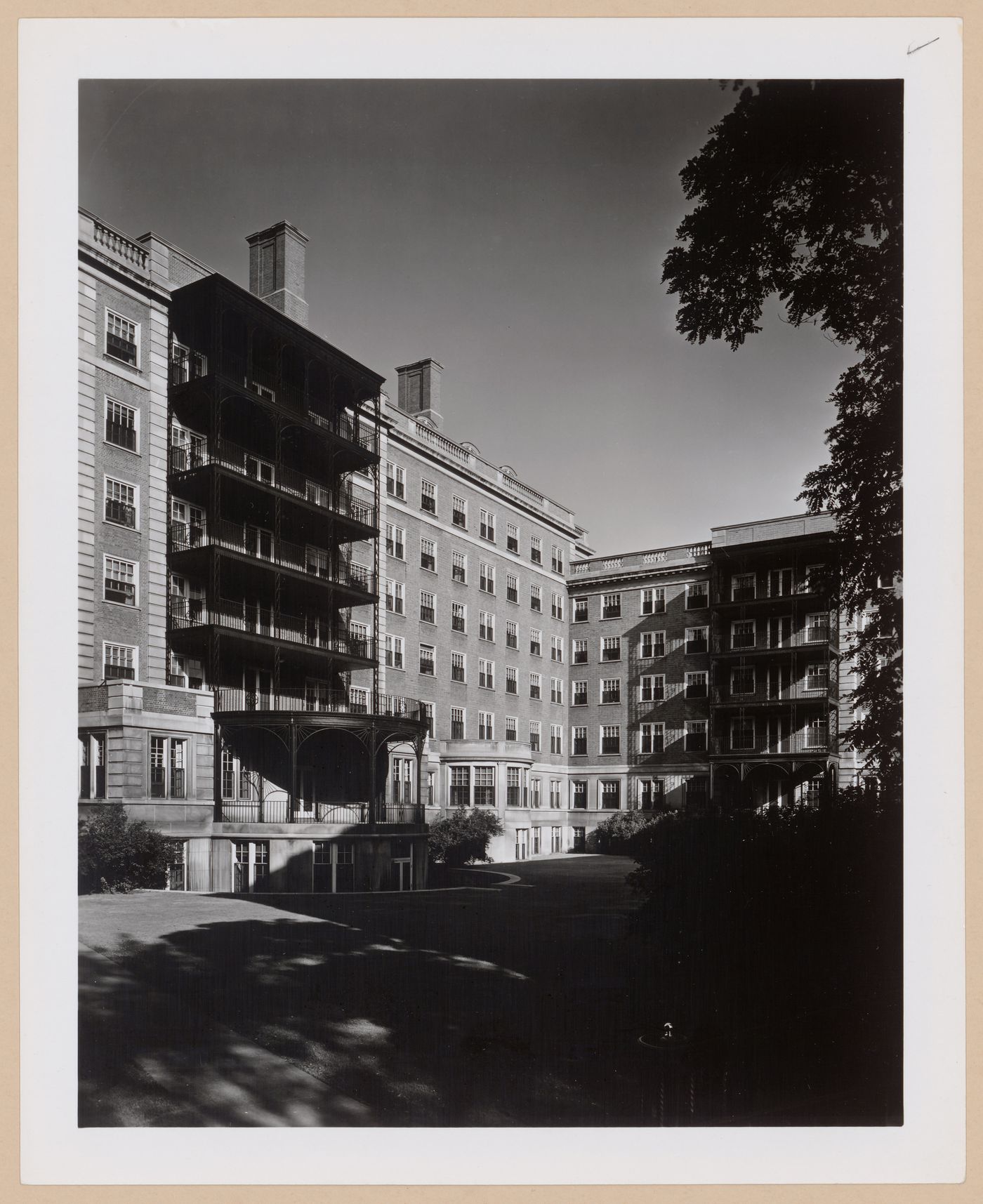 View of the rear façade of Clara Ford Nurses' Home, Henry Ford Hospital, Detroit, Michigan