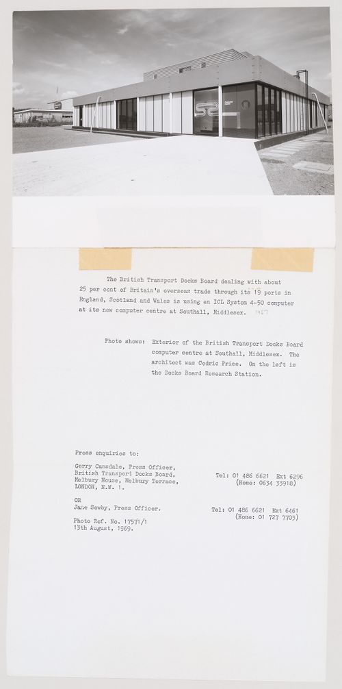 Exterior view of the British Transport Docks Board Computer Centre, London, England