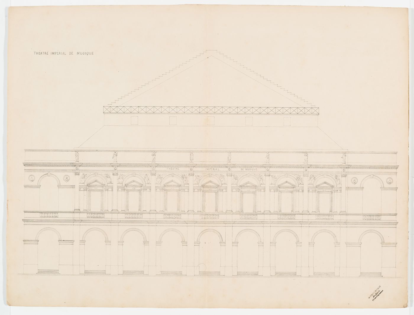 Elevation of the principal façade, Salle Le Peletier