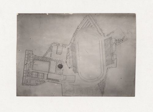 Photograph of a student drawing for the project "Sports Park Complex (Garden of Soviet Trade Employees)" for an unidentified course at the Vkhutein (Moscow Higher Technical Institute), Moscow