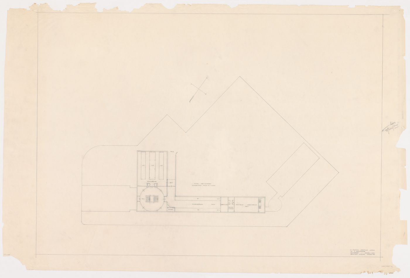 Basement plan for the Second Liberal Christian Lyceum, The Hague, Netherlands