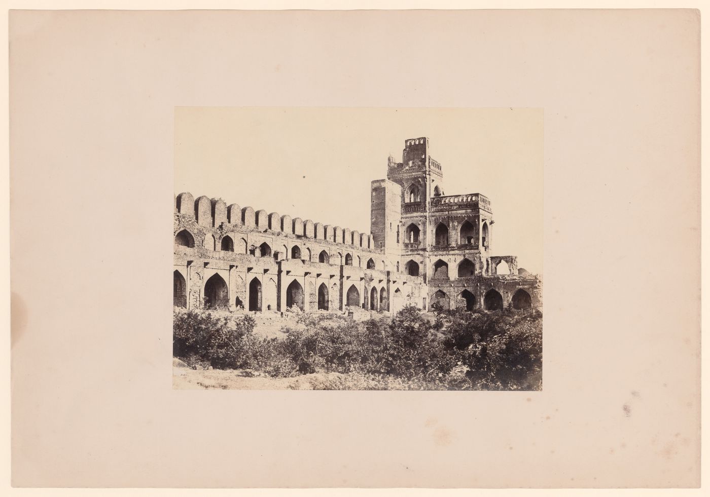 Partial view of the Sat Manzil Palace (also known as Sath Khundi Palace), Beejapore (now Bijapur), India