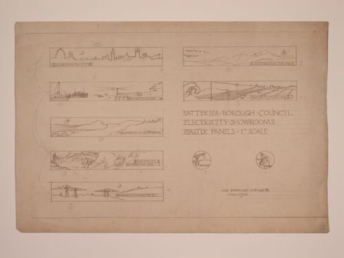 Designs for plaster panels for showrooms, Electric House, Battersea Borough