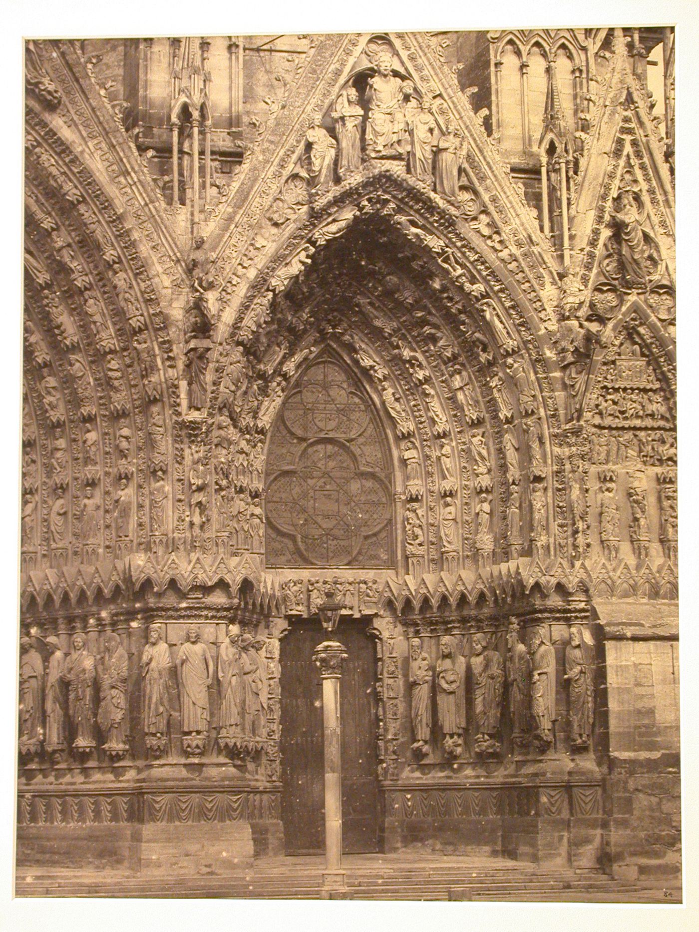 Detail of right portal, west façade, Reims Cathedral, Reims, France