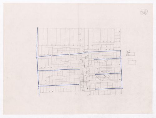 Sketch showing plots layout development for Minimum Cost Housing Group's plot in Aranya township, India, for Aranya Housing Project