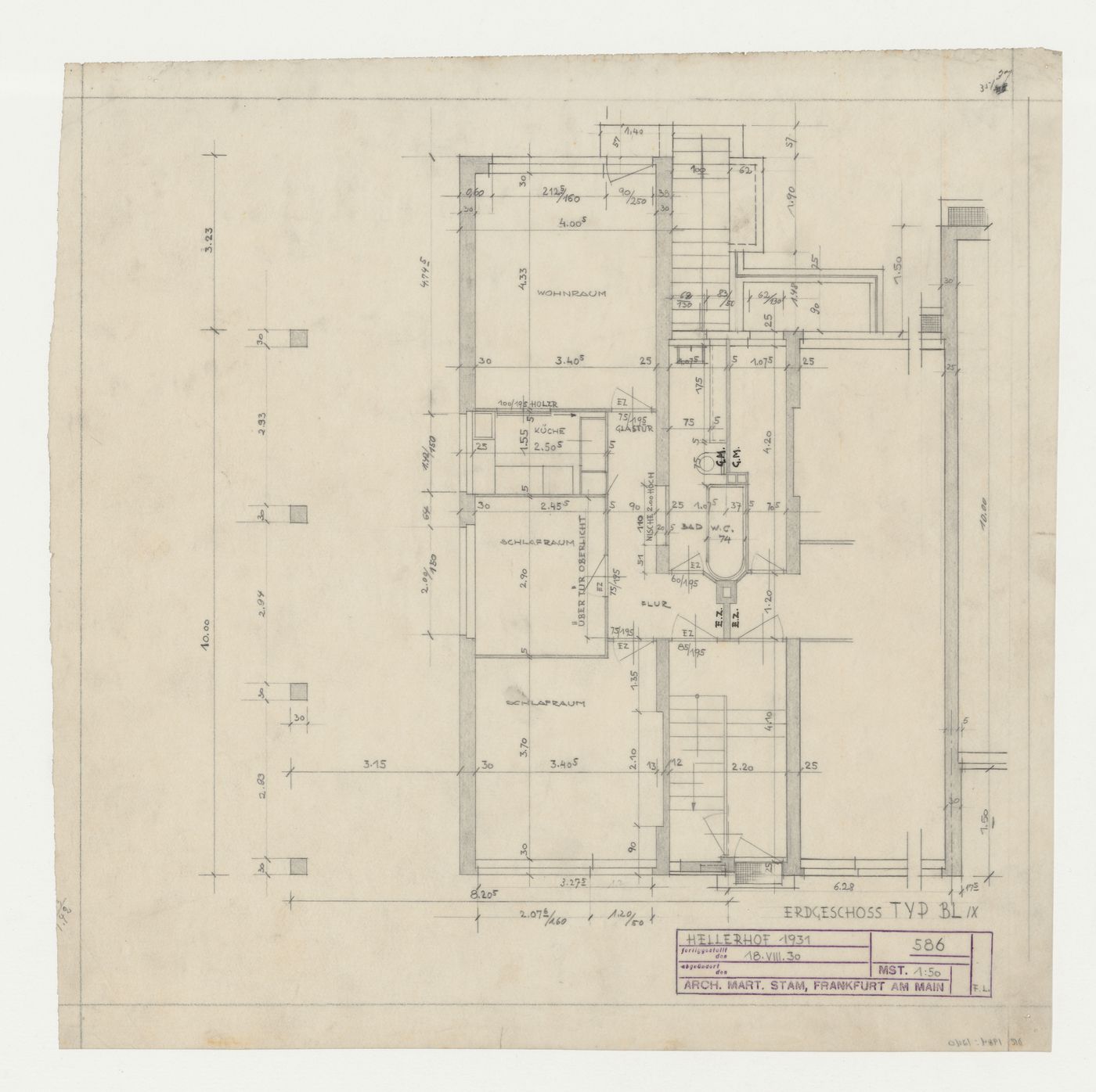 Ground floor plan for type BL housing units, Hellerhof Housing Estate, Frankfurt am Main, Germany