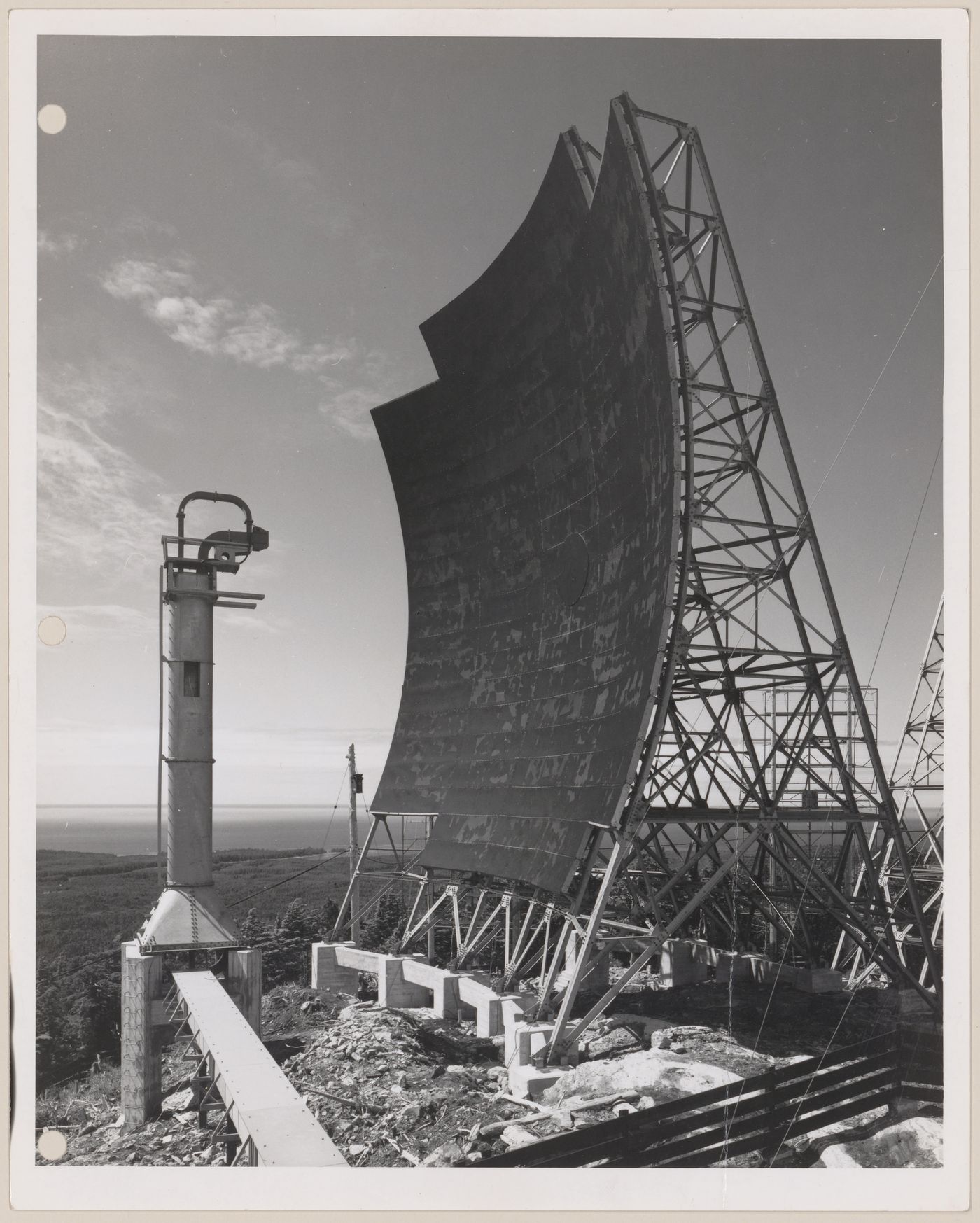 View of BC Tel troposcatter telecommunication system, Trutch Island, British Columbia, Canada