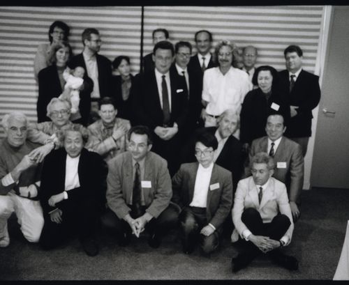 Contact sheet of photographs of Anyone conference, including group photograph of conference attendees