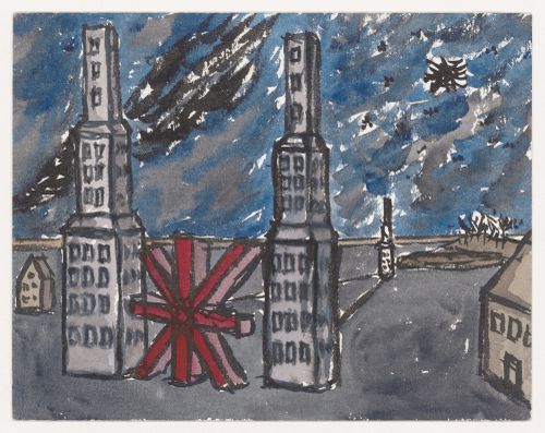 Painting for Berlin Night depicting Jewish Museum: Buildings of Research, Structure of Witness, and Tower for the Protection of Memories