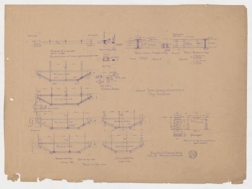Monadnock Building, Chicago: Plans and details for the steel framework for bay windows and plan and elevations for the "cast stool" columns in basement