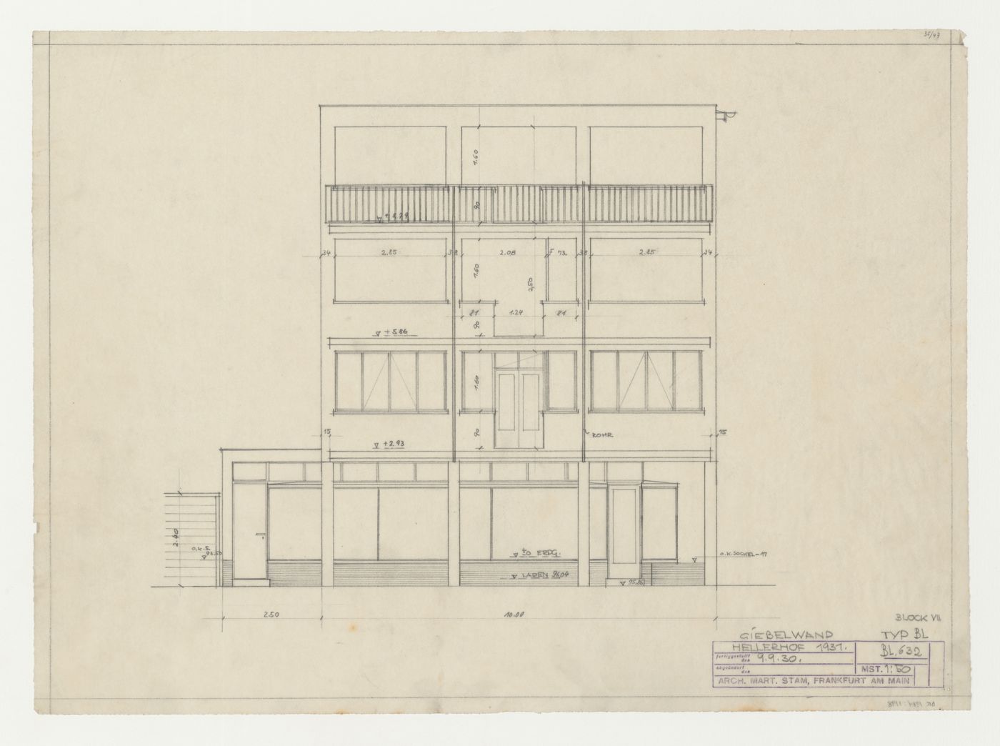 Elevation for type BL housing units, Hellerhof Housing Estate, Frankfurt am Main, Germany