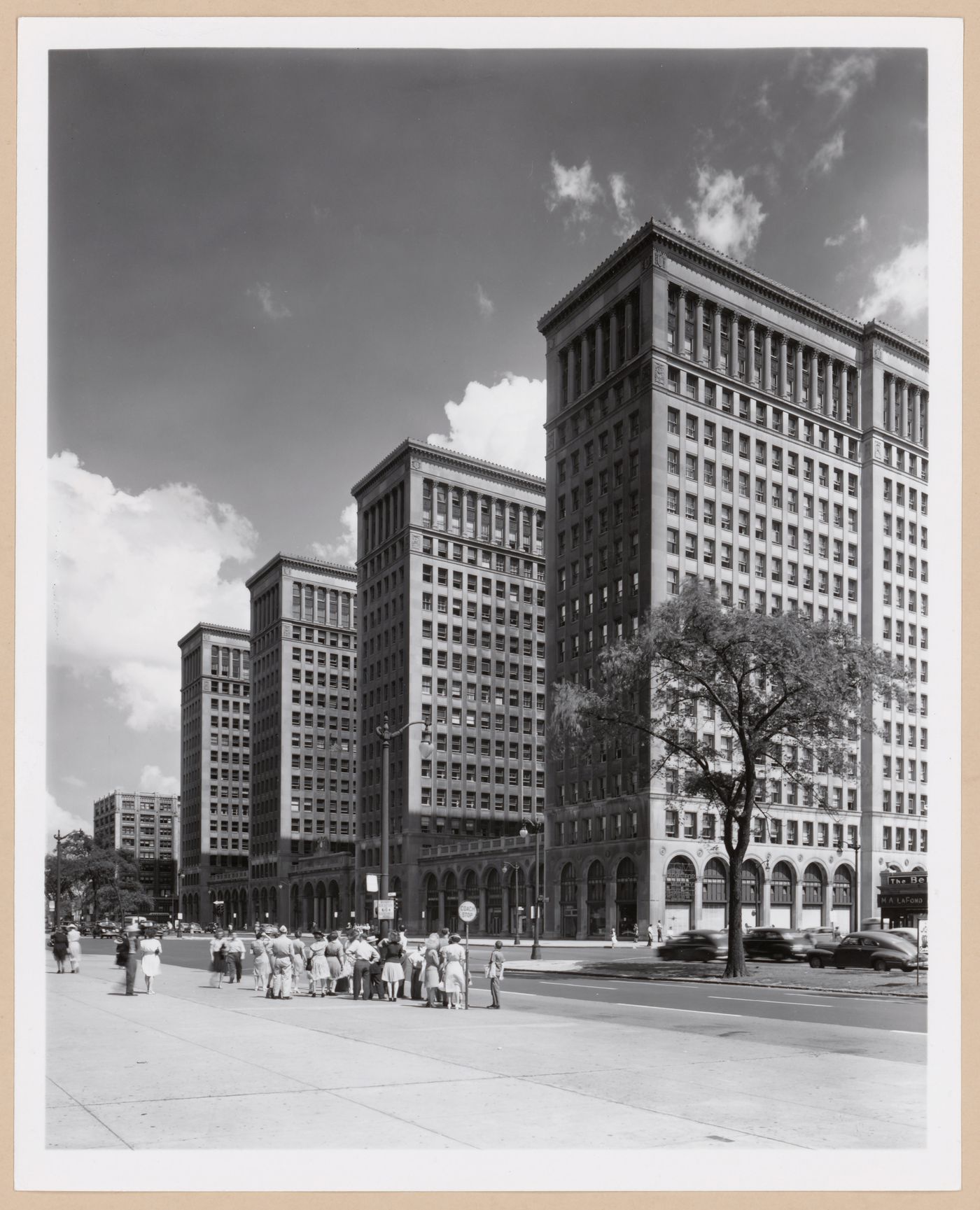 View of the principal and lateral façades of the General Motors Building, 3044 West Grand Boulevard, Detroit, Michigan