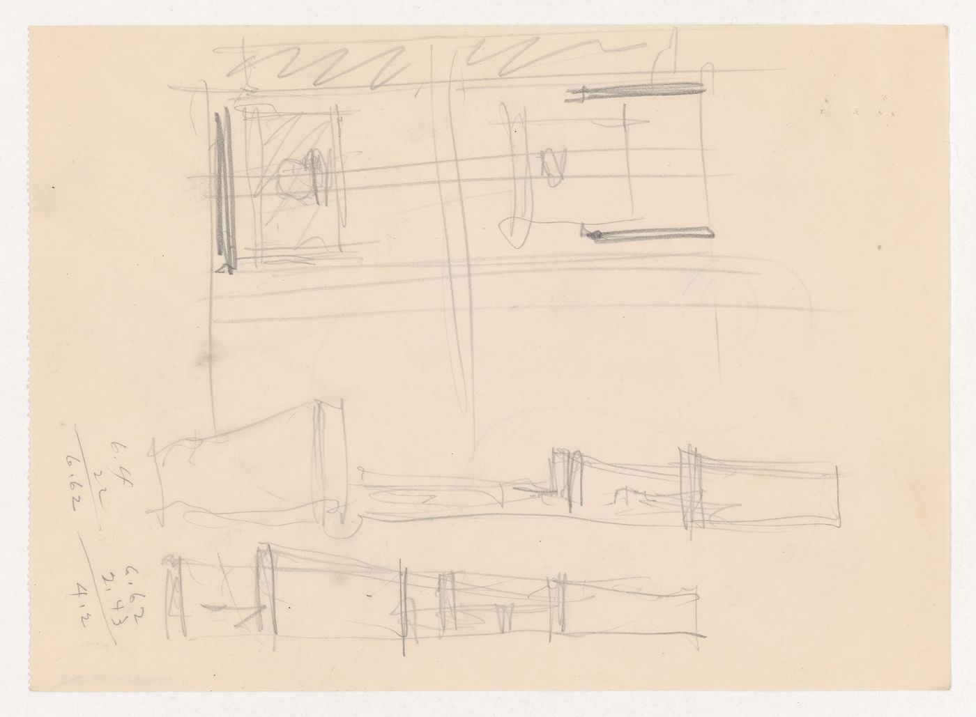 Partial sketch block plan and perspective sketches for Illinois Institute of Technology