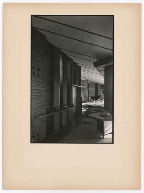 Interior view of the Hanna House showing the dining room and the dining table, Palo Alto, California, United States