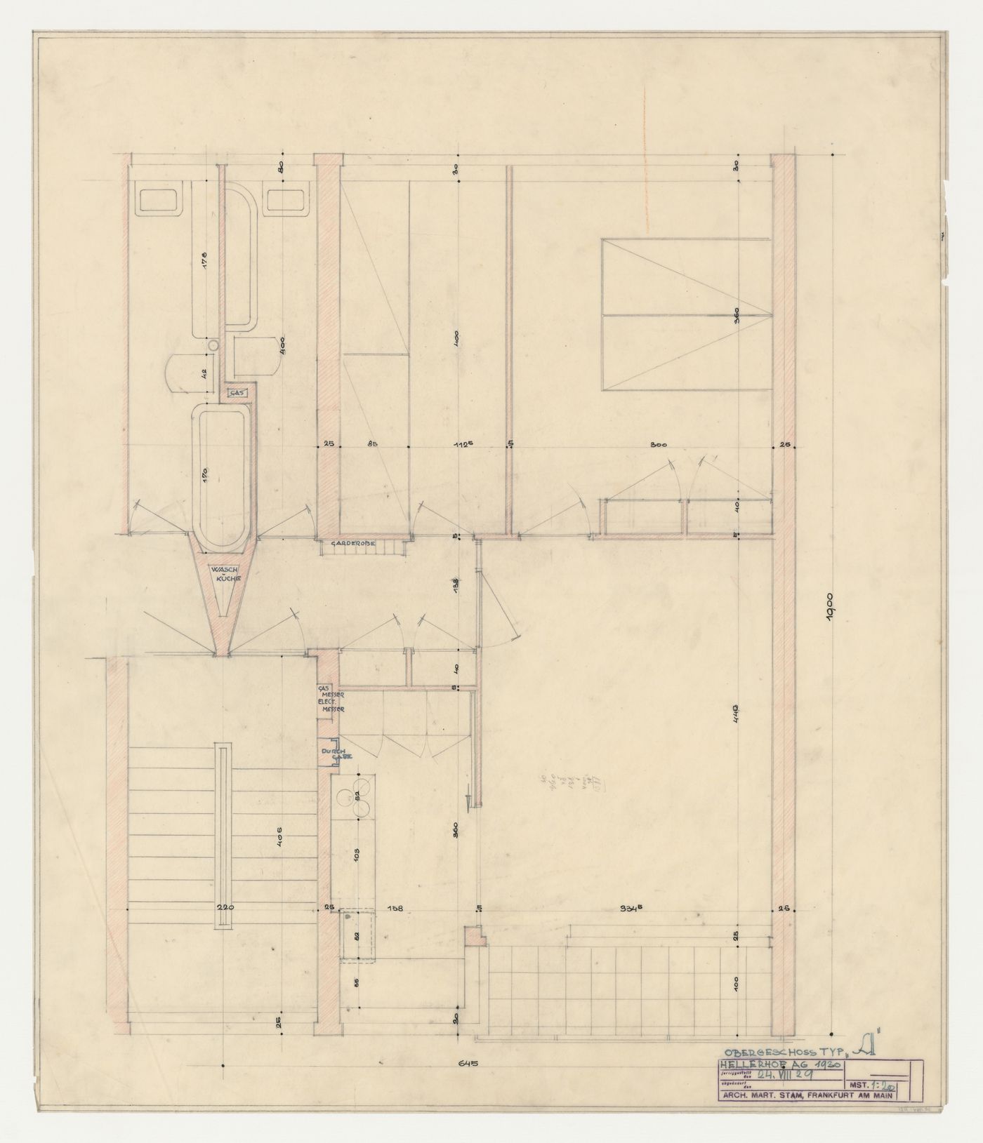 First floor plan for a type A housing unit, Hellerhof Housing Estate, Frankfurt am Main, Germany