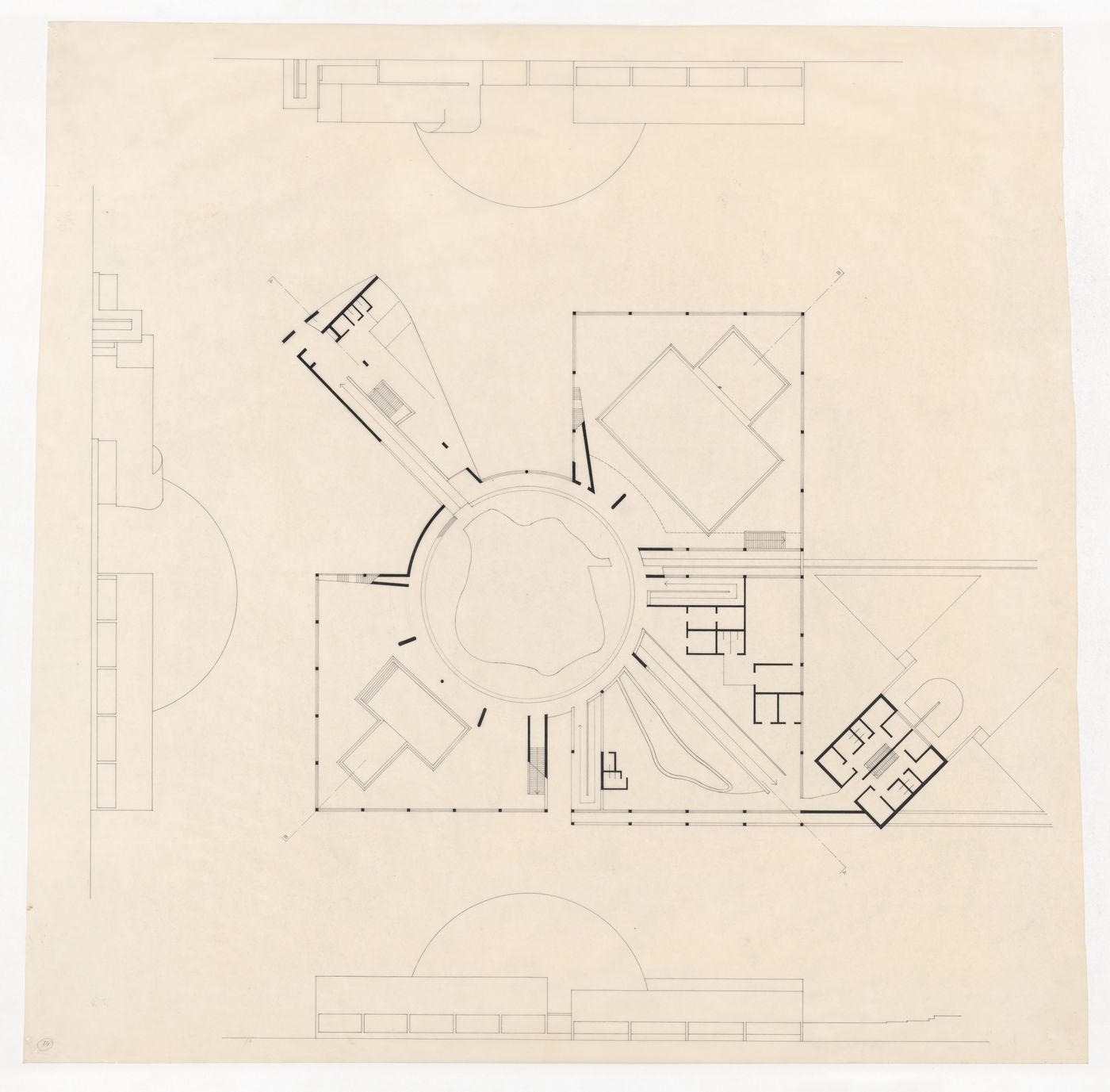 Plan and elevations for Görlitzer Bad swimming pool, Berlin, Germany