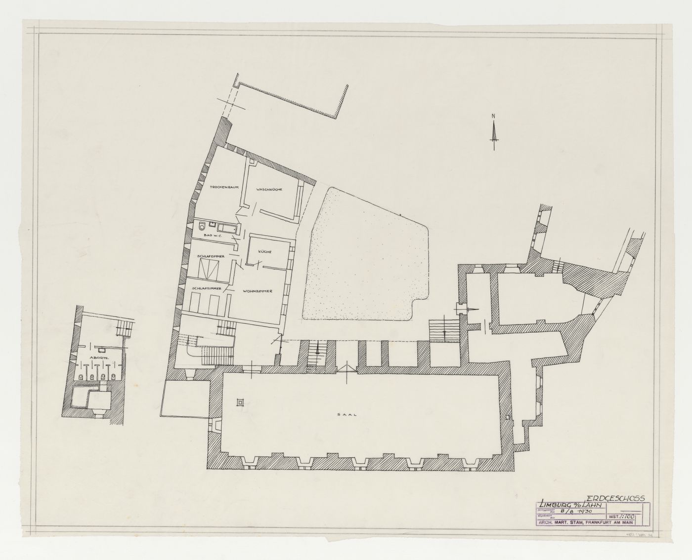 Ground floor plan for an addition to an existing building, possibly a school, Limburg an der Lahn, Germany