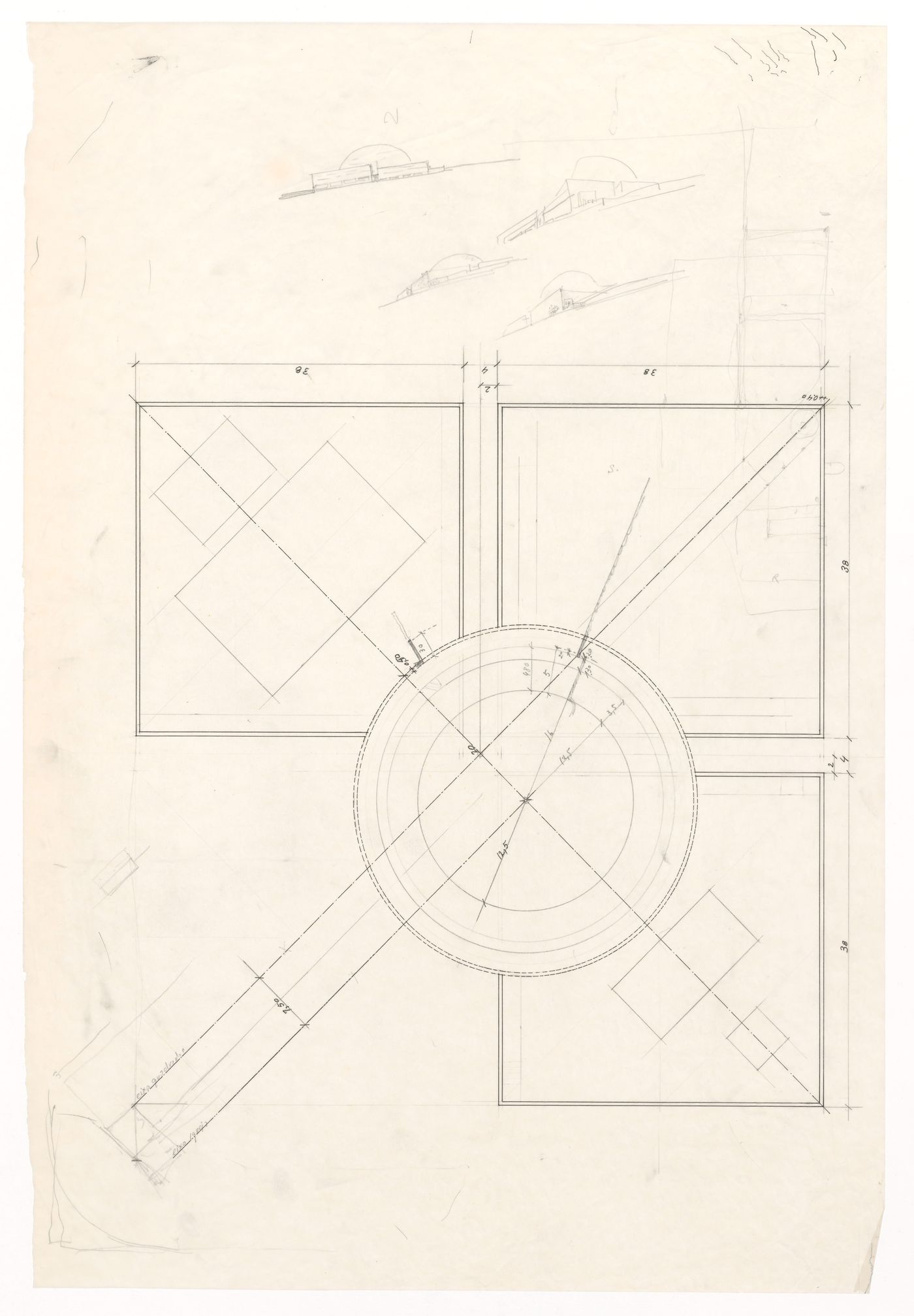 Plan with sketches for Görlitzer Bad swimming pool, Berlin
