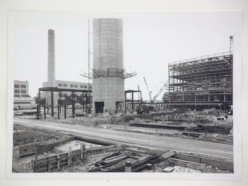 View of construction of steel structure for boiler house of power station, United Kingdom