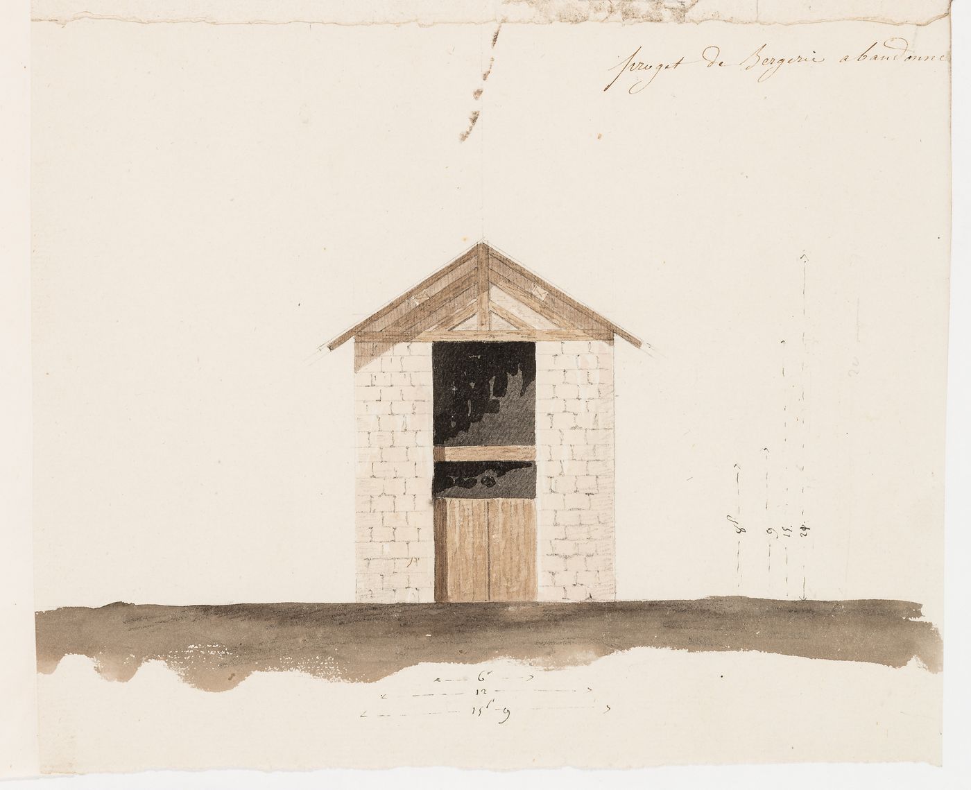 Side elevation for a sheepfold, probably for Domaine de La Vallée