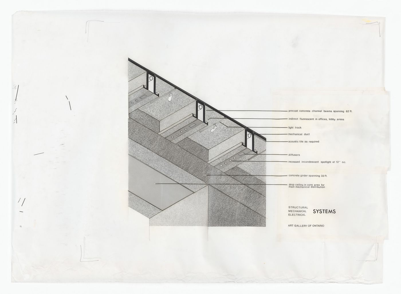 Axonometric projection of systems for Henry Moore Sculpture Centre, Art Gallery of Ontario, Stage I Expansion, Toronto