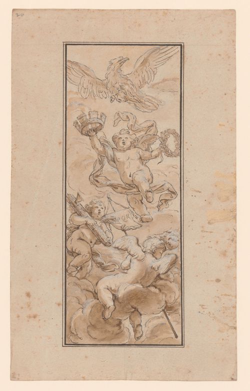 Sketch for a decorated ceiling showing putti with symbols of Rome