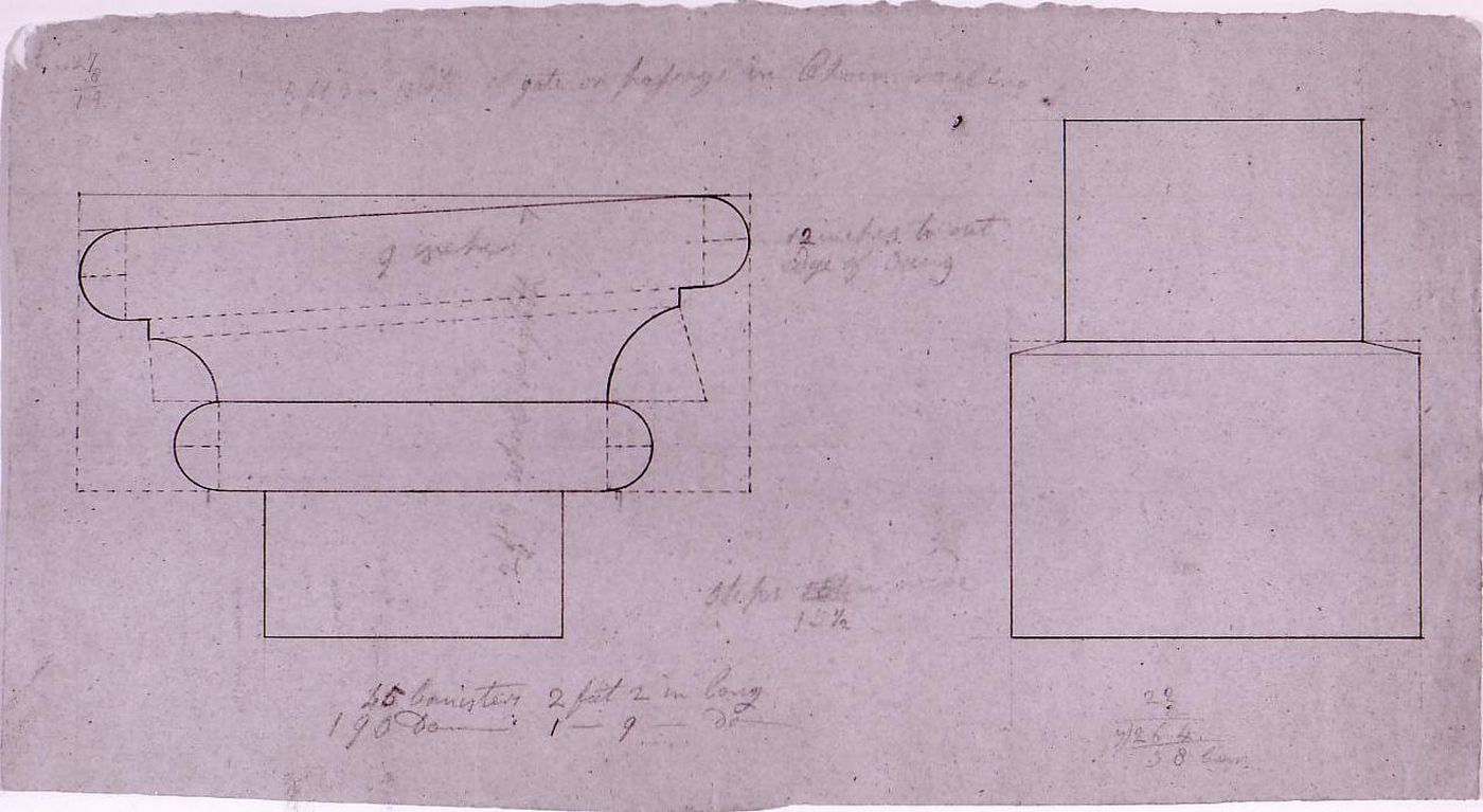 Elevations for tribune baluster [?] details for Notre-Dame de Montréal