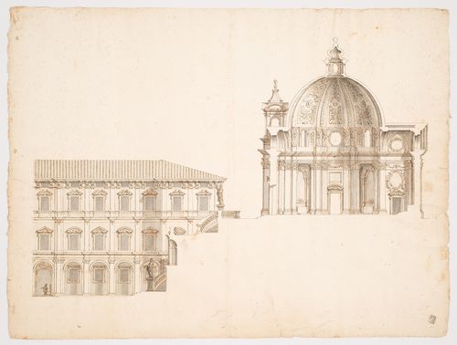 Coupe longitudinale d'un bâtiment institutionnel et de sa chapelle