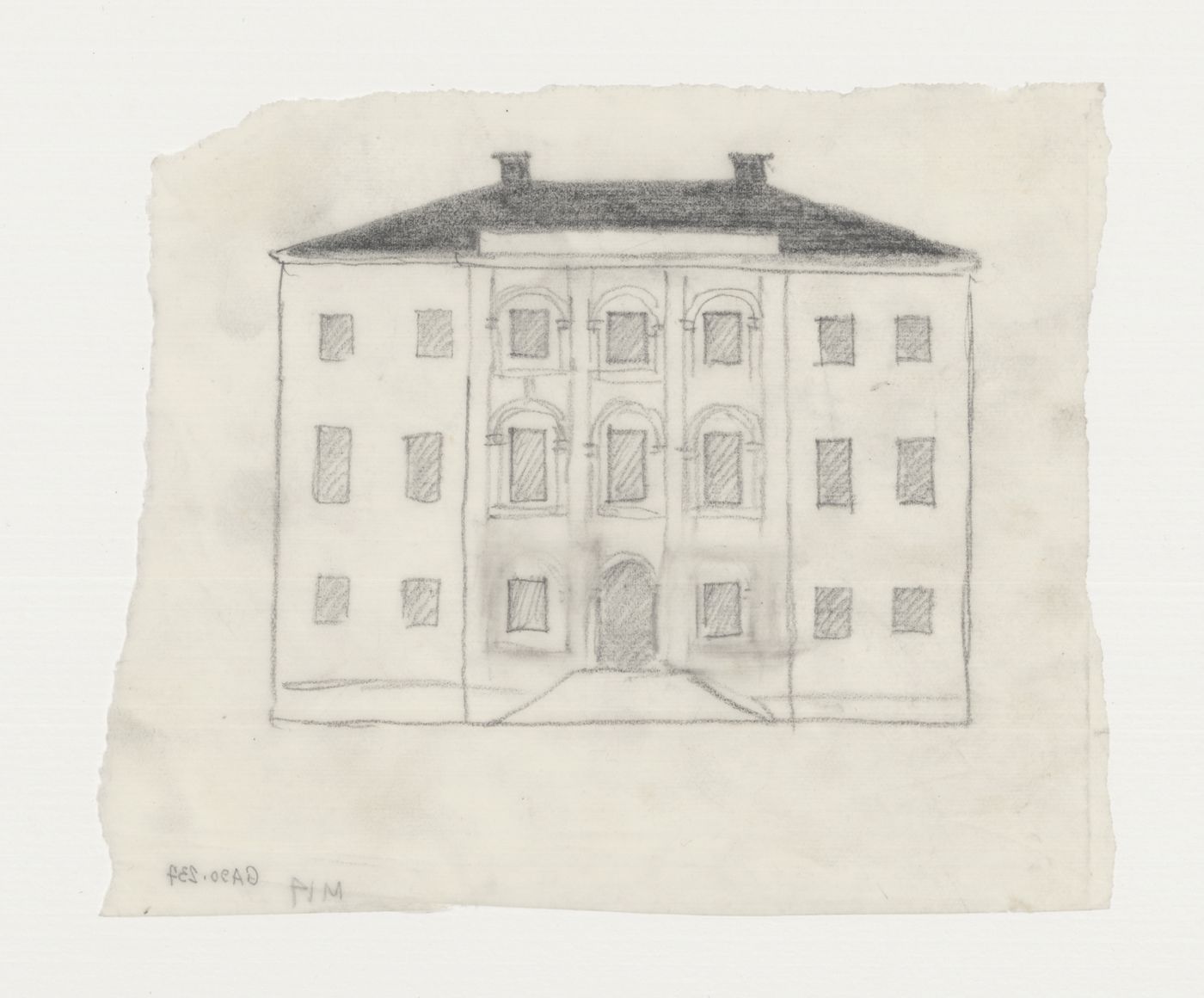 Sketch elevation for the principal façade for the 1918-1925 design for the Göteburgs rådhusets tillbyggnad [courthouse annex], Göteborg, Sweden