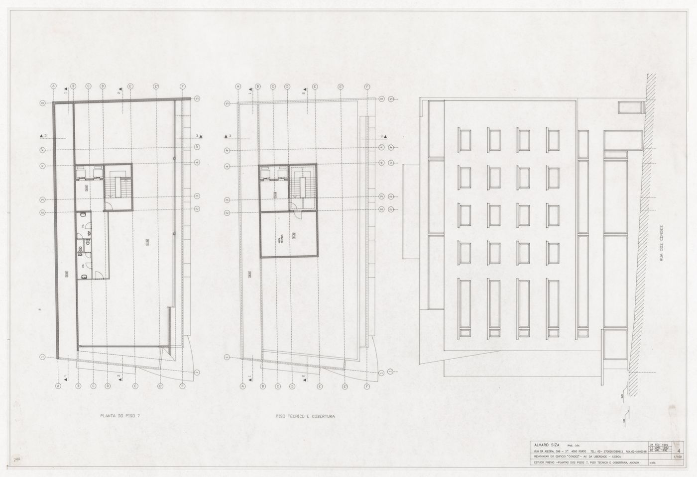 Floor plans and elevation for Remodelação do Cinema Condes, Lisbon, Portugal