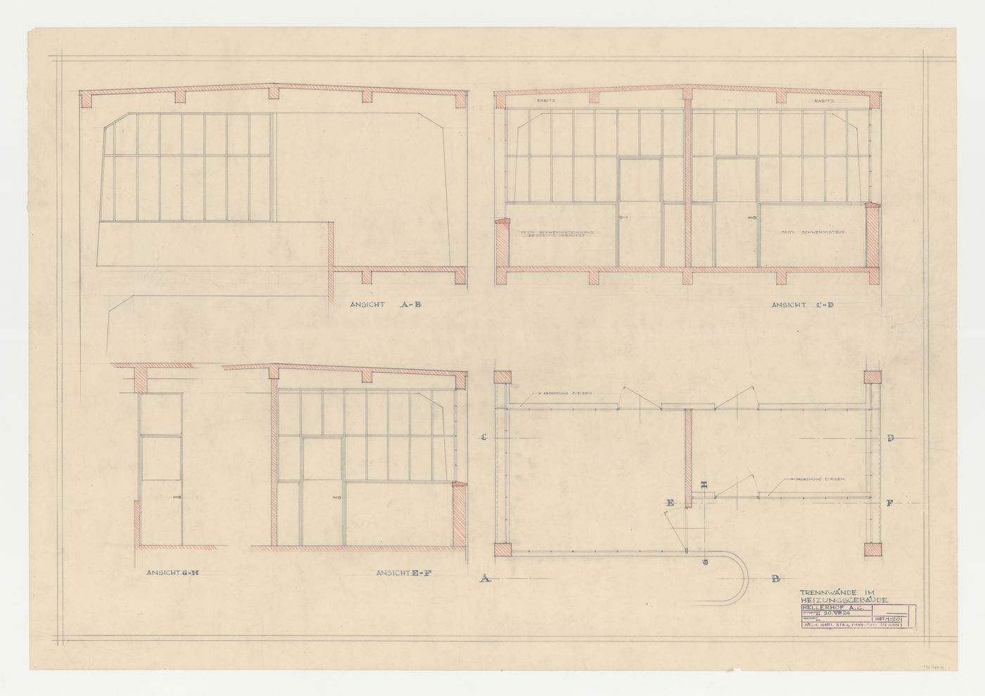 Plan and sections for the heating systems building, Hellerhof Housing Estate, Frankfurt am Main, Germany