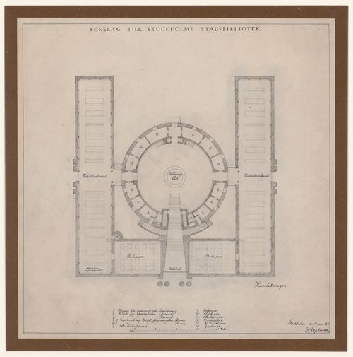 Plan for Stockholms stadsbibliotek [Stockholm Public Library], Stockholm, Sweden