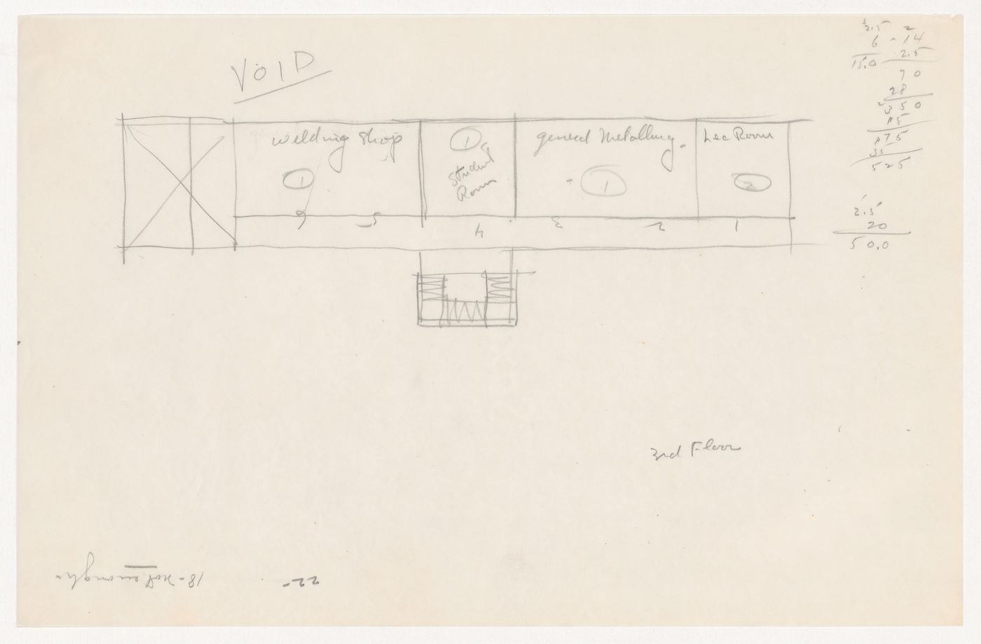 Sketch plan for a third floor, probably for metallurgy facilities for Illinois Institute of Technology, Chicago