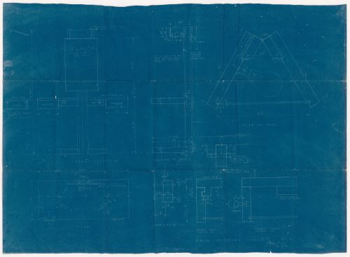 Plans, elevations, sections, and details for a hinged dressing table; verso: sketch