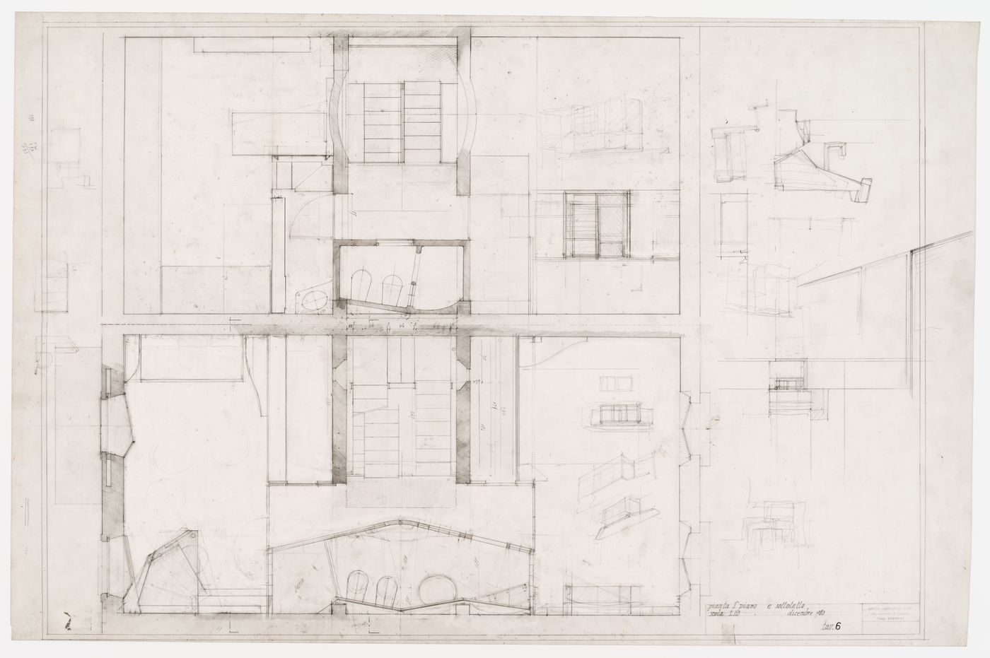 Plan of the first floor and attic for Casa Frea, Milan, Italy