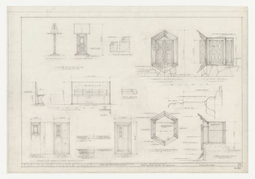 Wayfarers' Chapel, Palos Verdes, California: Elevations, sections and plan for lectern, pulpit and pews