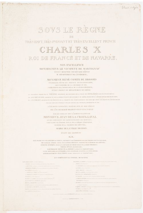 Grand-Théâtre, Lyon: Inscription for the first stone