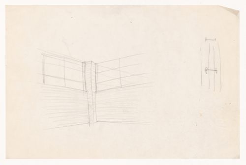 Perspective sketch for corner and detail sketch for a column for the Gymnasium