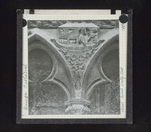 Detail view of relief sculpture on west façade of Cathédrale Saint-Etienne de Bourges, Bourges, France