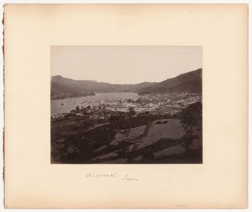 Panoramic view of Nagasaki showing the artificial island of Deshima and the harbour, Japan