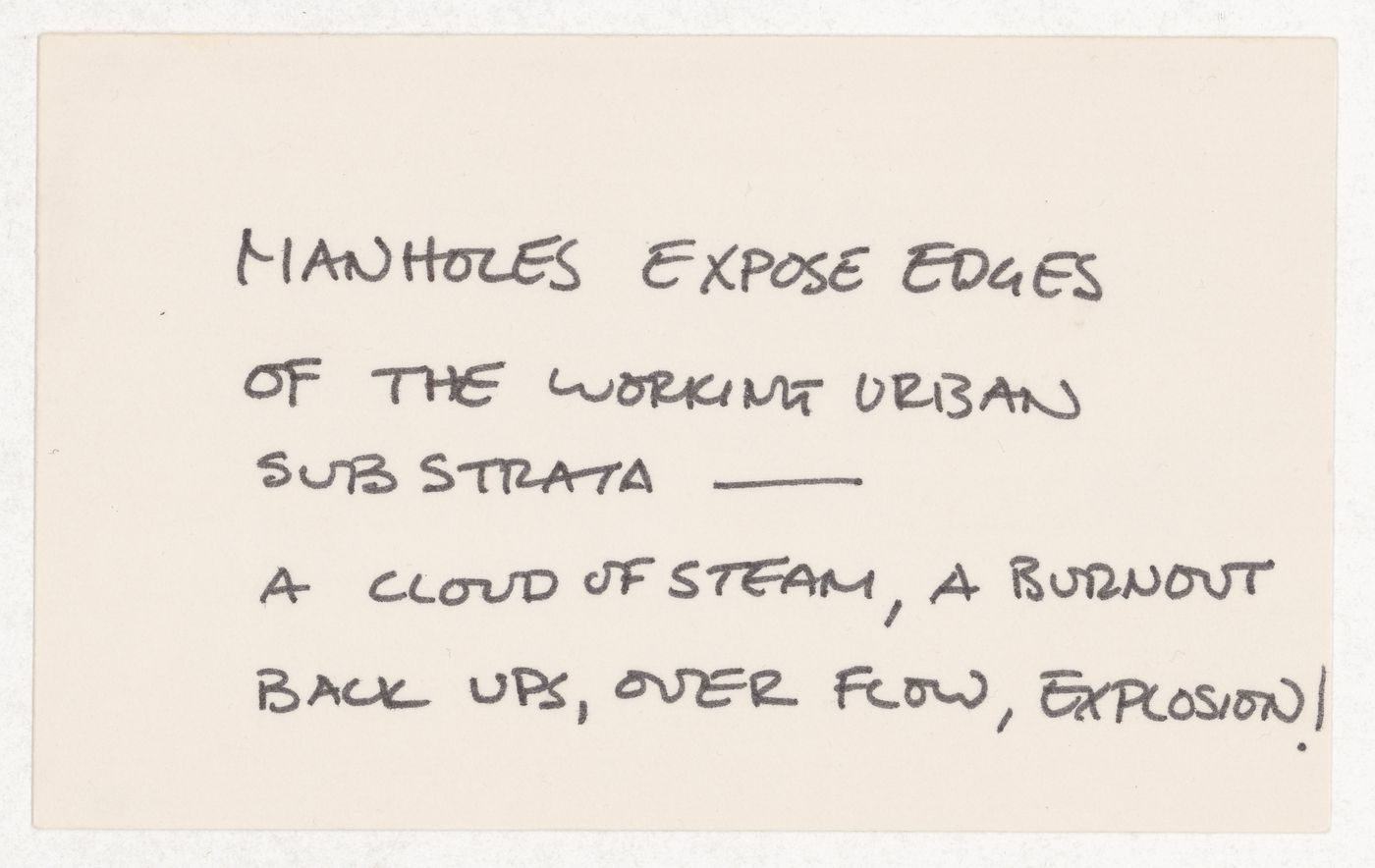 Manholes expose edges of the working urban substrata -  / A cloud of steam, a burnout back ups, over flow, explosion !