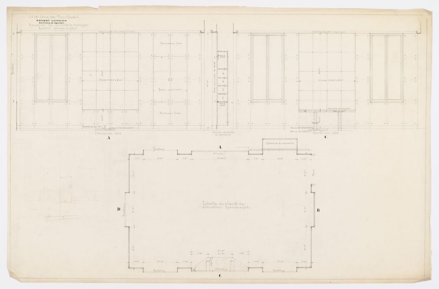 Détails des boiseries de la salle à manger,  Résidence Ernest Cormier, 1418 Avenue des Pins Ouest, Montréal, Canada (1929-1957)