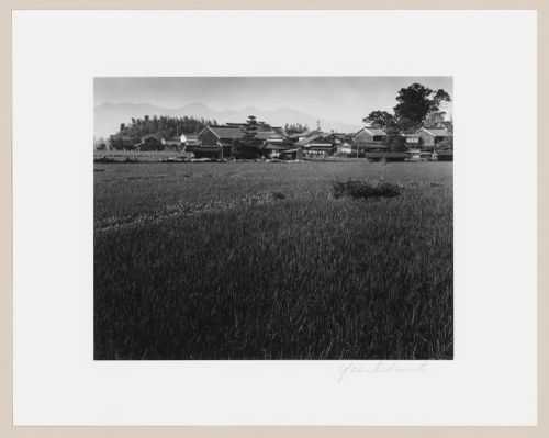 View of Shimo-Katsura village showing rice paddies in the foreground, Kyoto, Japan