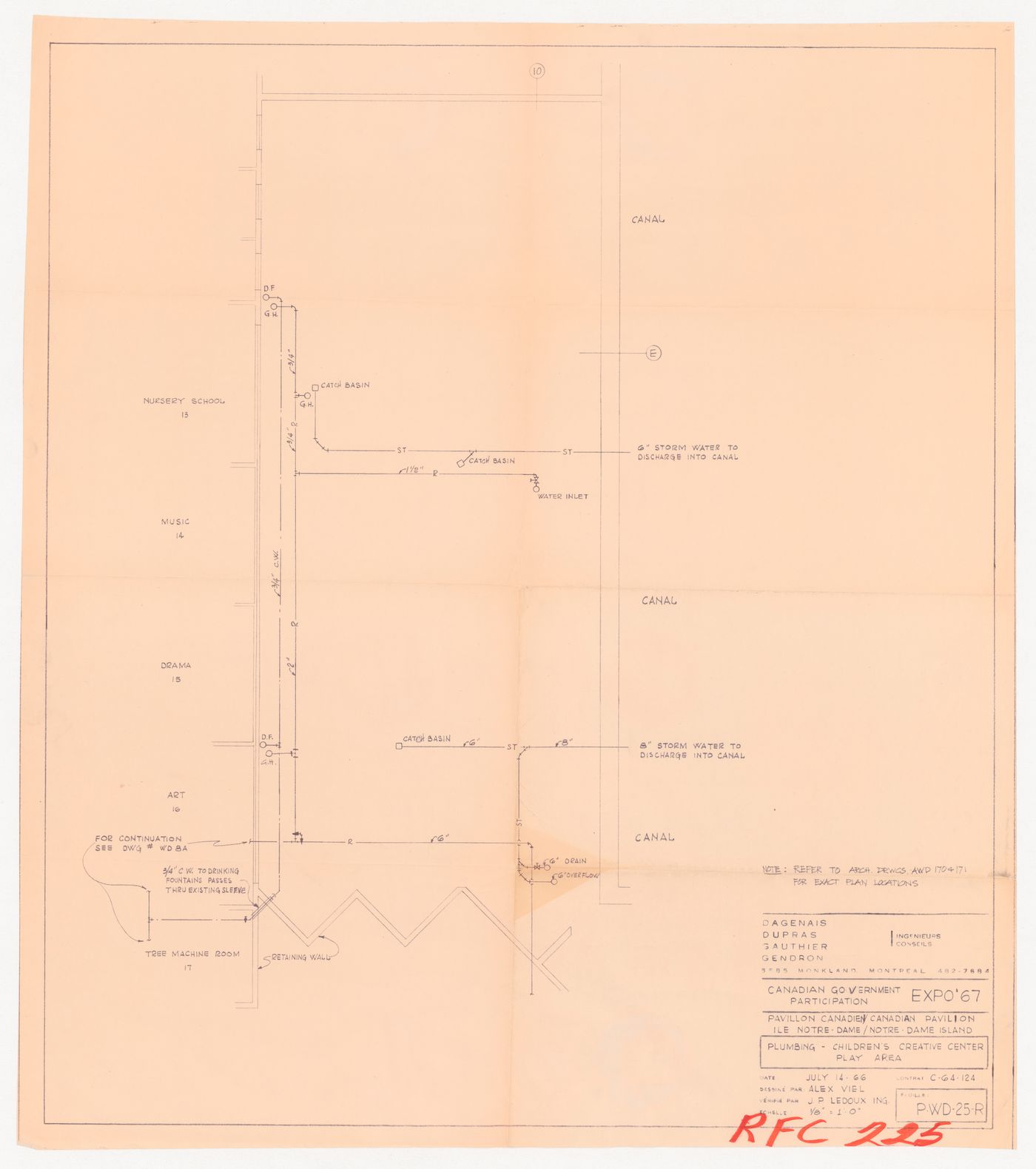 Plumbing plan for Children's Creative Centre Playground, Canadian Federal Pavilion, Expo '67, Montréal, Québec